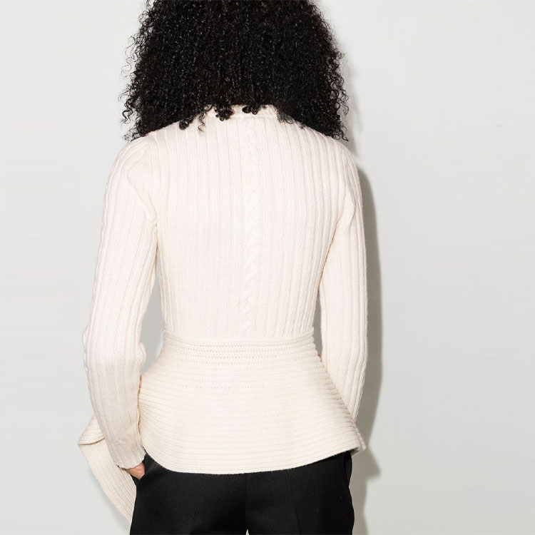 Shop (W) 알렉산더 맥퀸 비대칭 립 니트 울 스웨터 - 화이트 650346-Q1ATD-9004