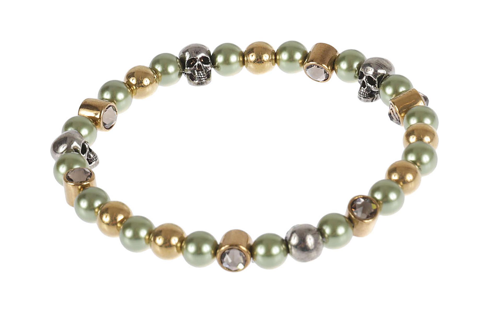 (Women) Alexander McQueen Beaded Skull Metal Bracelet Green Women. 734769I170C3800