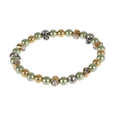 (Women) Alexander McQueen Beaded Skull Metal Bracelet Green Women. 734769I170C3800