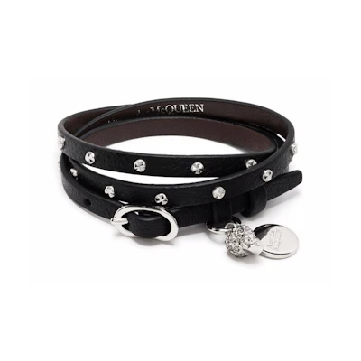 (Women) Alexander McQueen Black Bracelet with Metal Logo & Skull Charm. 5511561ACPI1001