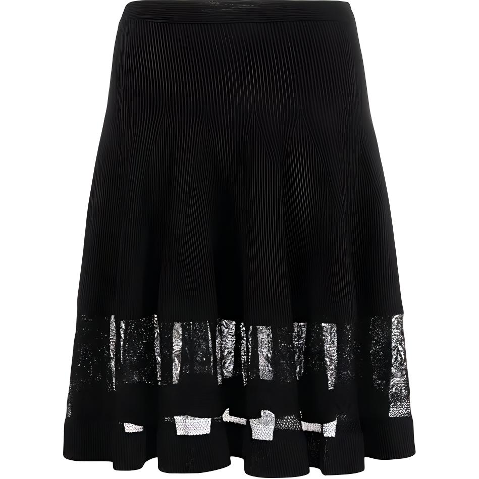 (Women) Alexander McQueen Black Sheer Panel Flared Casual Skirt. 650326-Q1AS3-1000