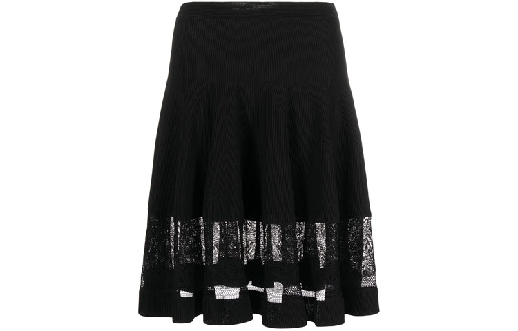 Order (W) 알렉산더 맥퀸 블랙 시어 패널 플레어 캐주얼 스커트. 650326-Q1AS3-1000