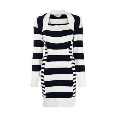 (Women) Alexander McQueen Black Striped Pattern Knit Long Sleeve Dress 650312-Q1ASU-9058
