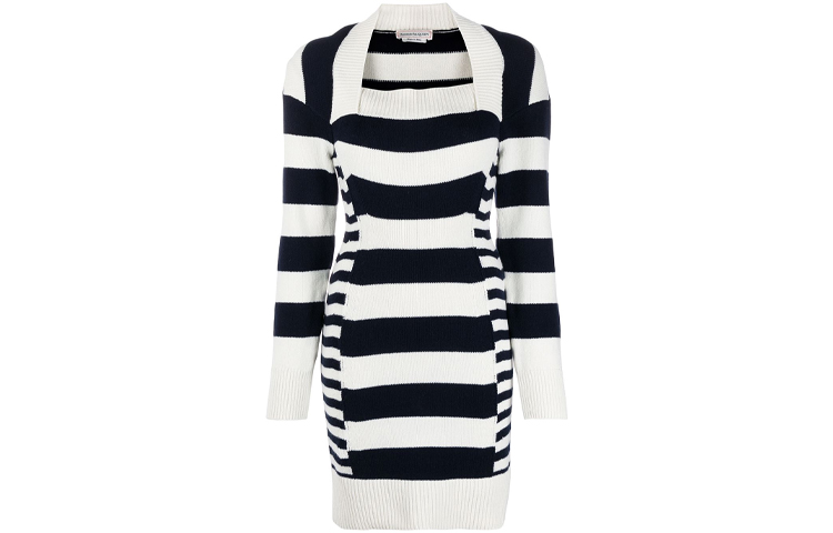 Order (W) 알렉산더 맥퀸 블랙 스트라이프 패턴 니트 롱 슬리브 드레스 650312-Q1ASU-9058