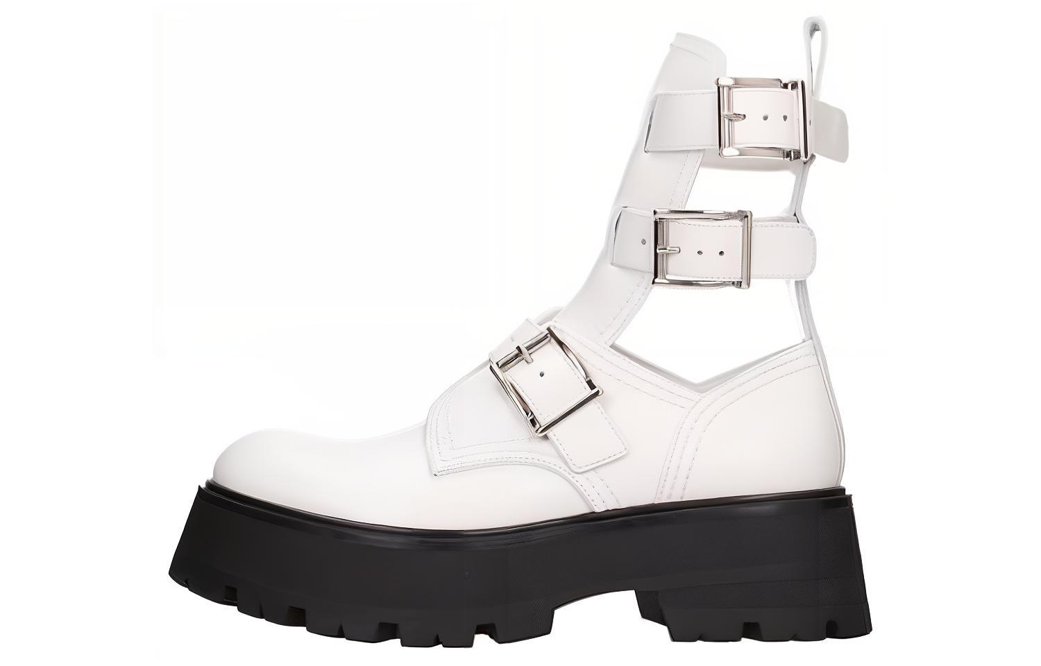 (W) Alexander McQueen Buckle Fastening Ankle Boots 'White Black'