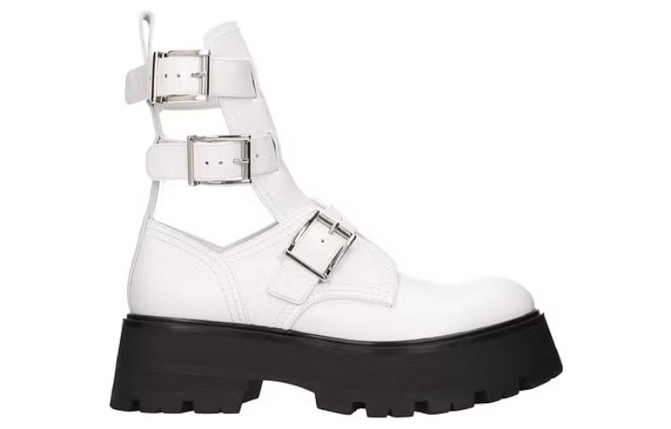 (W) Alexander McQueen Buckle Fastening Ankle Boots 'White Black' 圖 2