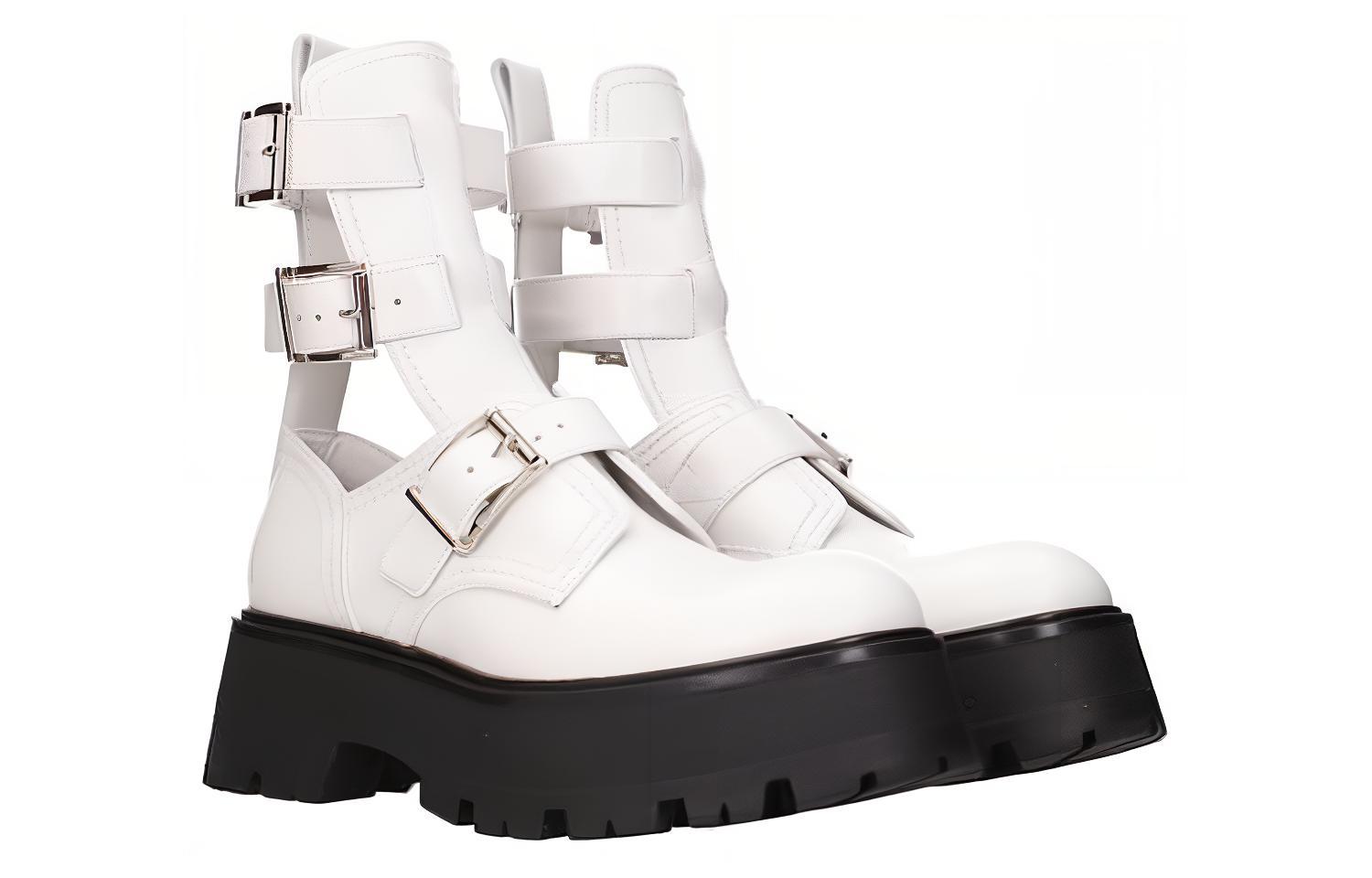 (W) Alexander McQueen Buckle Fastening Ankle Boots 'White Black' 圖 3