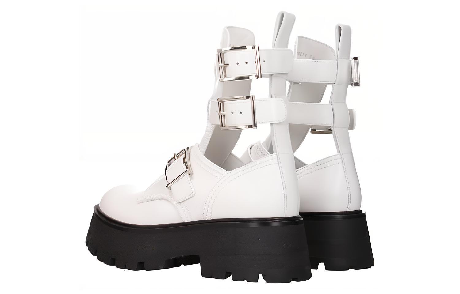 (W) Alexander McQueen Buckle Fastening Ankle Boots 'White Black' 圖 4