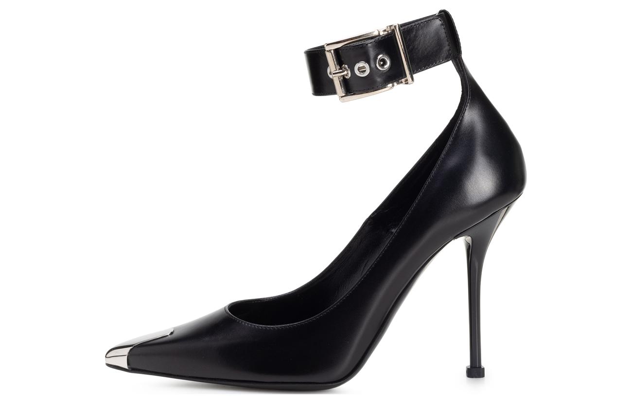 (Women) Alexander McQueen Buckle Leather Heel 'Black Silver' 709994WHSWD1081