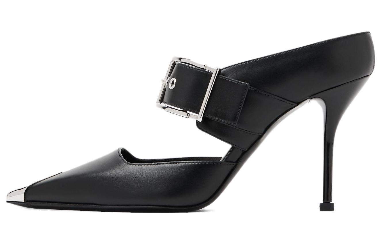 (Women) Alexander McQueen Buckle Leather Mule 'Black Silver' 757513WIEA11081