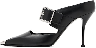 (Women) Alexander McQueen Buckle Leather Mule 'Black Silver' 757513WIEA11081 (Women) Alexander McQueen Buckle Leather Mule 'Black Silver' 757513WIEA11081