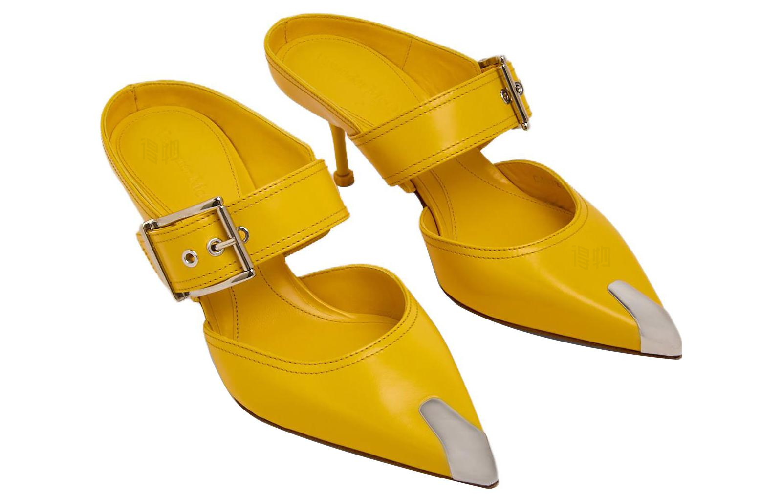 Lookbook (Women) Alexander McQueen Buckle Leather Mule 'Pop Yellow Silver' 709993WHSWD7097