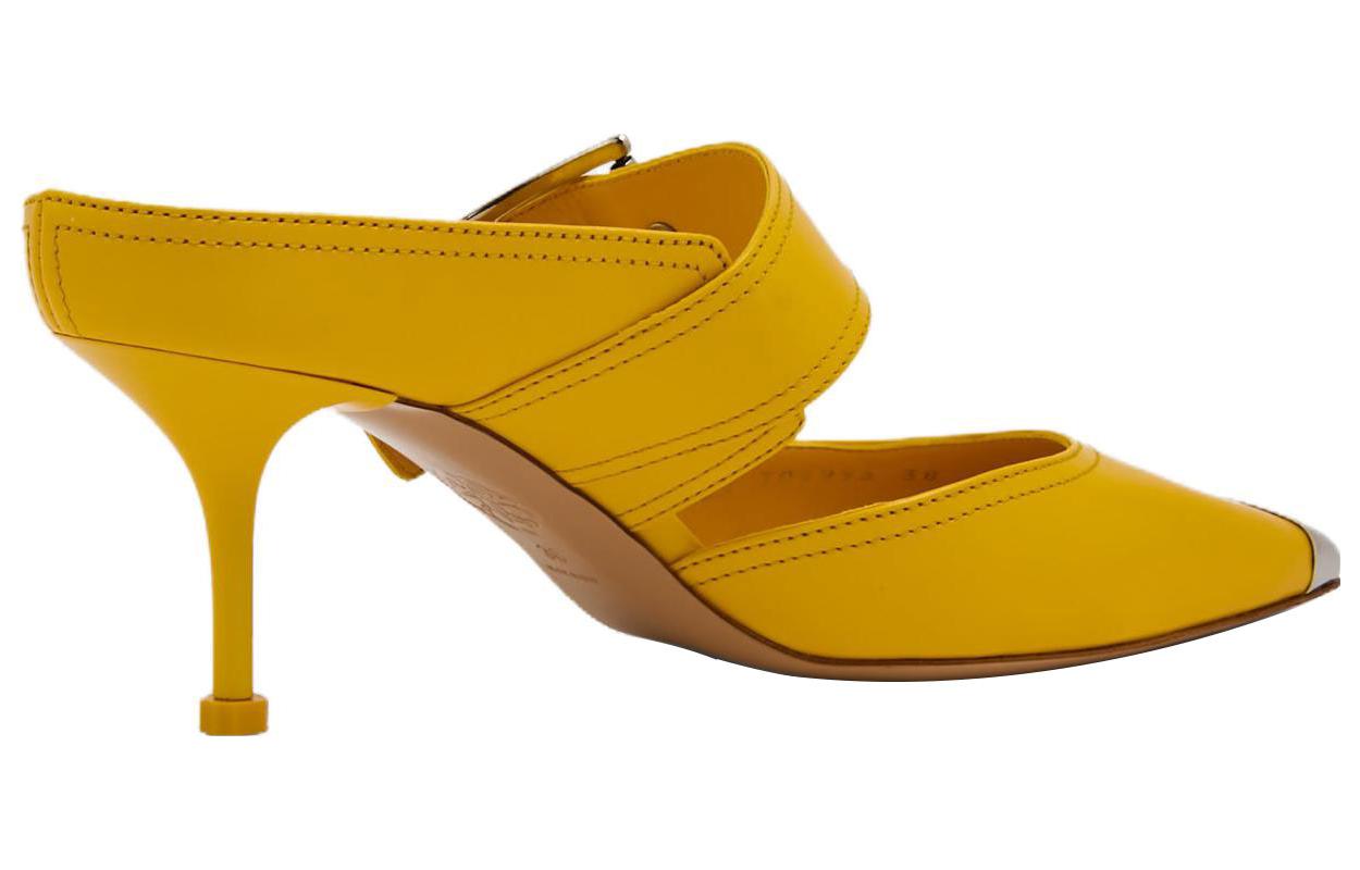 Shop (Women) Alexander McQueen Buckle Leather Mule 'Pop Yellow Silver' 709993WHSWD7097