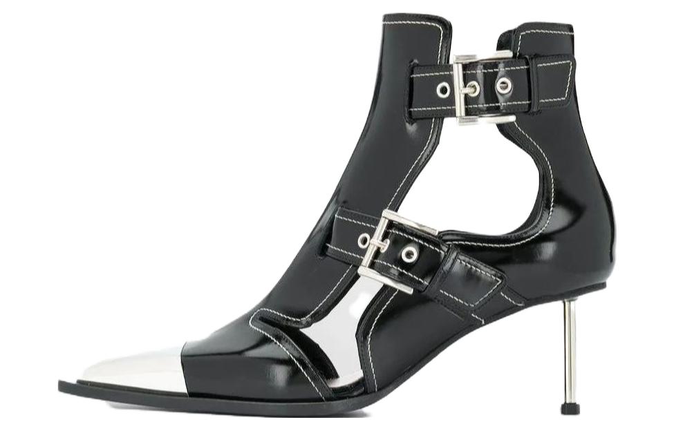 (Women) Alexander McQueen Buckle Pointed-Toe Ankle Boot 'Patent Black' 571300WHV7C1090