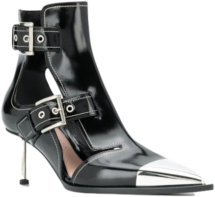 (W) Alexander McQueen Sepatu Boot Runcing Gesper 'Hitam Kilap' 571300WHV7C1090 Order (W) Alexander McQueen Sepatu Boot Runcing Gesper 'Hitam Kilap' 571300WHV7C1090