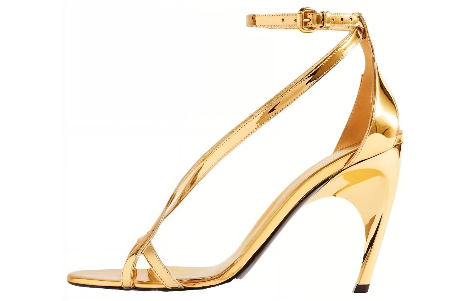 (Women) Alexander McQueen Calfskin Buckle Arched Sandal 'Gold' 780692W4UV38000