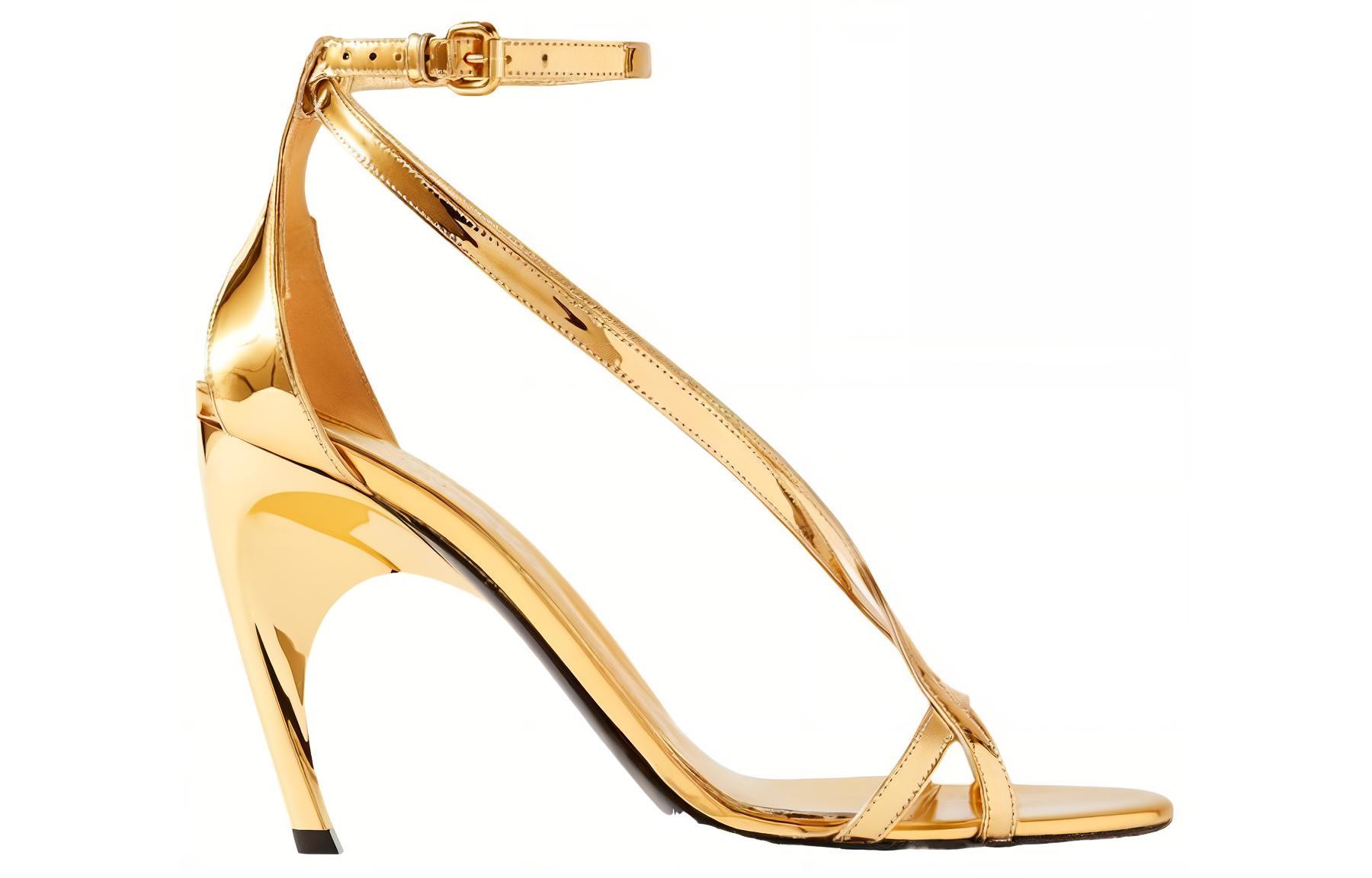 Order (W) Alexander McQueen Sandal Kulit Anak Lembu Bertali Melengkung 'Emas' 780692W4UV38000