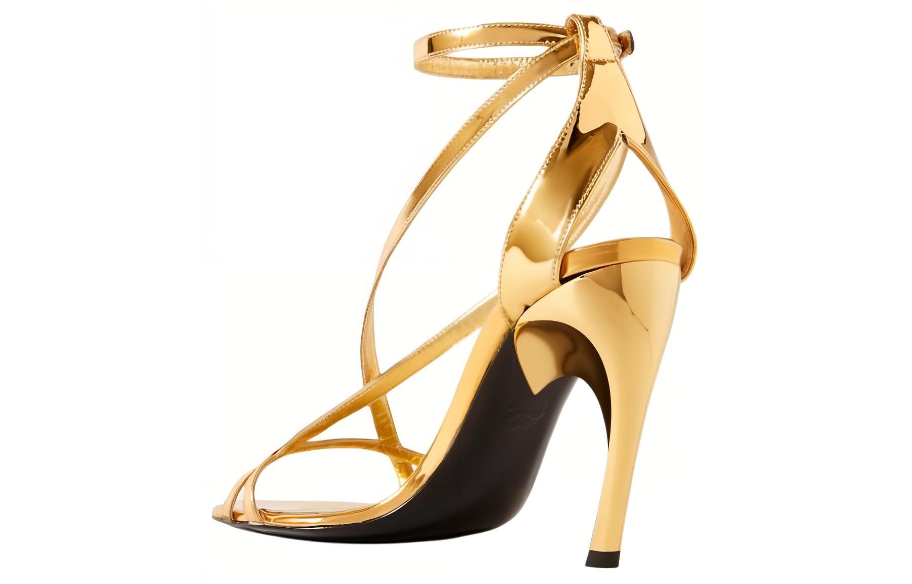 Shop (Women) Alexander McQueen Calfskin Buckle Arched Sandal 'Gold' 780692W4UV38000