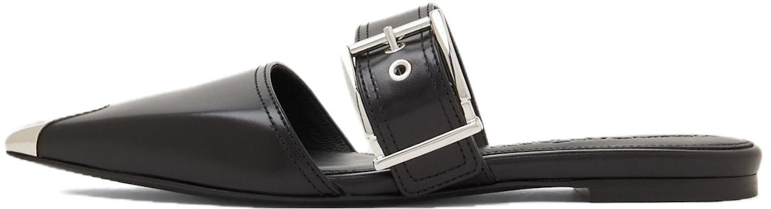 (W) Alexander McQueen Kulit Anak Sapi Mule Gesper 'Punk Hitam' 733188WHSWD1081 Buy (W) Alexander McQueen Kulit Anak Sapi Mule Gesper 'Punk Hitam' 733188WHSWD1081