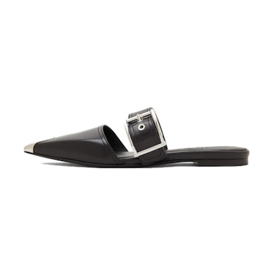 (W) Alexander McQueen Punk Leather Flat 'Black Silver'