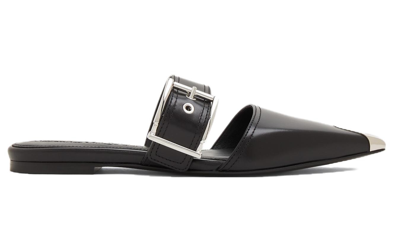 Order (W) Alexander McQueen Kulit Anak Lembu Buckle Mule 'Punk Hitam' 733188WHSWD1081