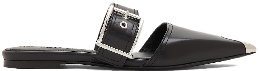 (W) Alexander McQueen Kulit Anak Sapi Mule Gesper 'Punk Hitam' 733188WHSWD1081 Order (W) Alexander McQueen Kulit Anak Sapi Mule Gesper 'Punk Hitam' 733188WHSWD1081