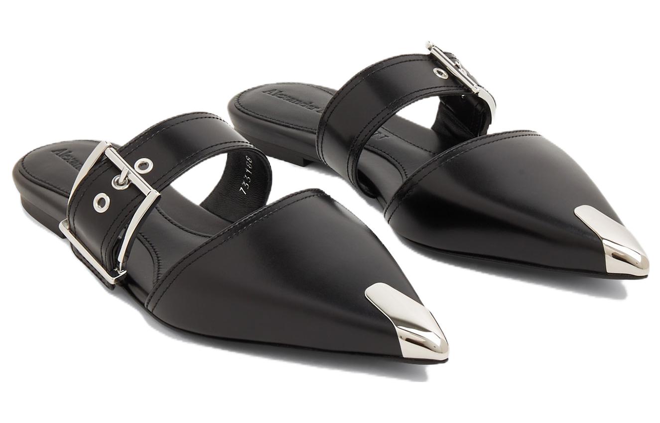 Shop (W) Alexander McQueen Kulit Anak Lembu Buckle Mule 'Punk Hitam' 733188WHSWD1081