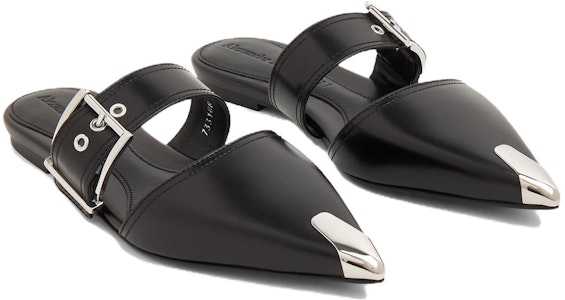 (W) Alexander McQueen Kulit Anak Sapi Mule Gesper 'Punk Hitam' 733188WHSWD1081 Shop (W) Alexander McQueen Kulit Anak Sapi Mule Gesper 'Punk Hitam' 733188WHSWD1081