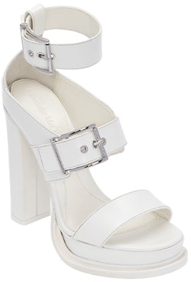 (Women) Alexander McQueen Calfskin Chunky-Heel Buckle Sandals 'White' 734985WHSWD9359 Order (Women) Alexander McQueen Calfskin Chunky-Heel Buckle Sandals 'White' 734985WHSWD9359