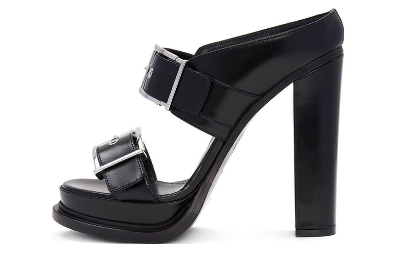 (W) Alexander McQueen Boxcar Leather Sandals Silver 'Black'