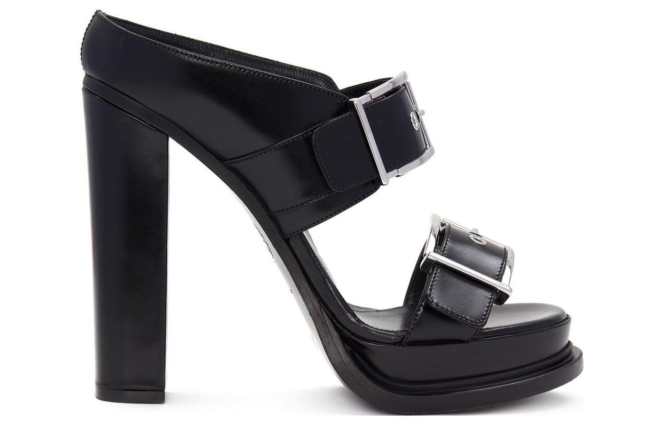 (W) Alexander McQueen Boxcar Leather Sandals Silver 'Black' 圖 2