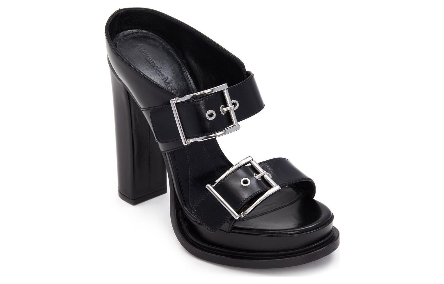 (W) Alexander McQueen Boxcar Leather Sandals Silver 'Black' 圖 3