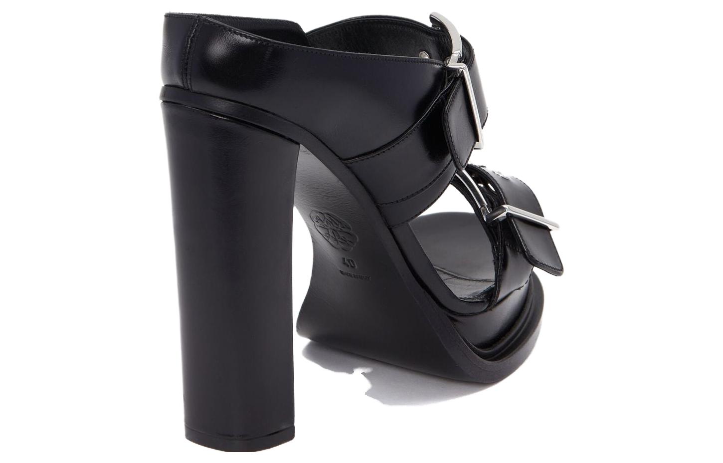 (W) Alexander McQueen Boxcar Leather Sandals Silver 'Black' 圖 5