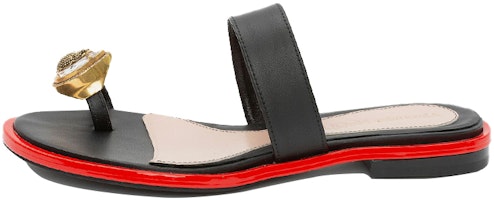 (Women) Alexander McQueen Calfskin Crystal-Embellished Slipper 'Black' 611727WHXN21088 (Women) Alexander McQueen Calfskin Crystal-Embellished Slipper 'Black' 611727WHXN21088