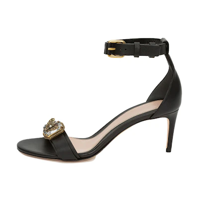 (W) Alexander McQueen Calfskin High Heel with Crystal Embellishment 'Black'