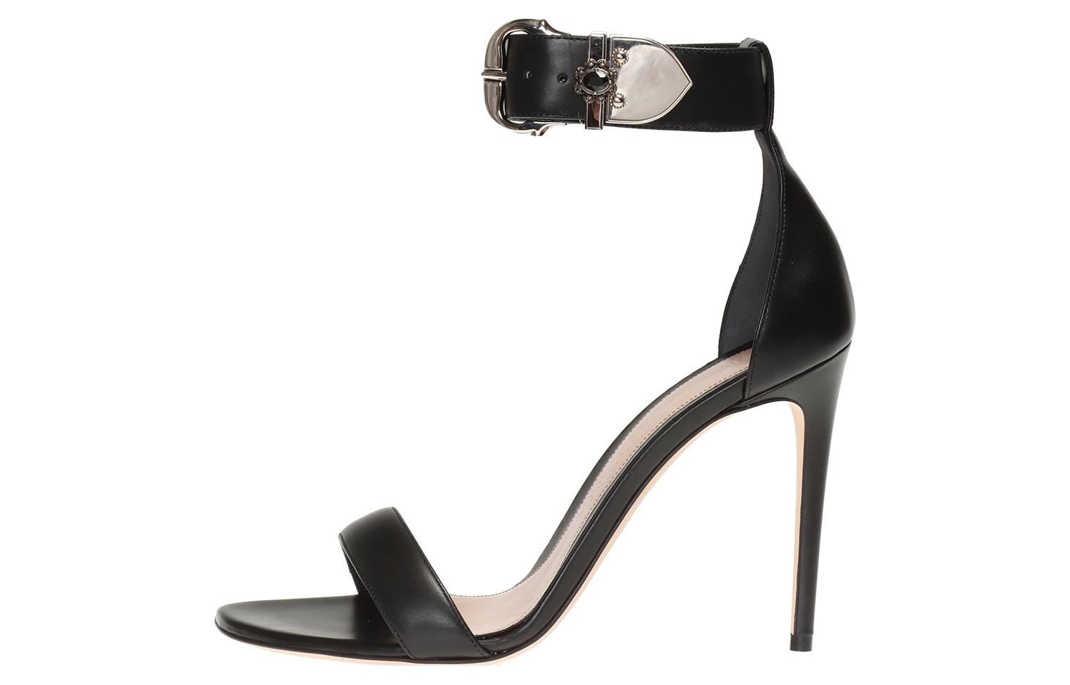 Buy (W) Alexander McQueen Kalfsleer Middeleeuwse Gesp Hoge Hakken Sandalen ''Zwart'' 571312WHMUJ1081