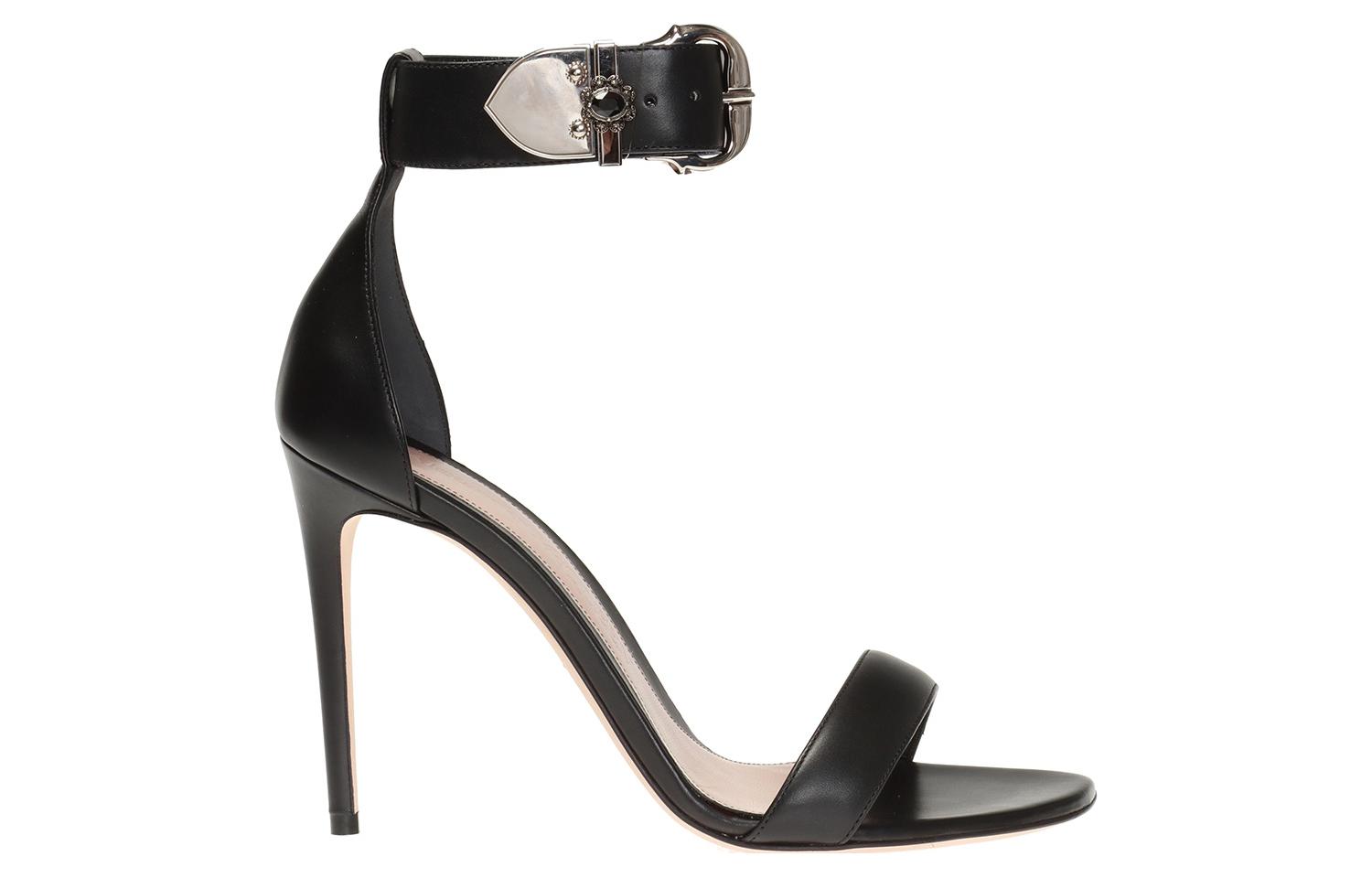 Order (W) Alexander McQueen Kalfsleer Middeleeuwse Gesp Hoge Hakken Sandalen ''Zwart'' 571312WHMUJ1081