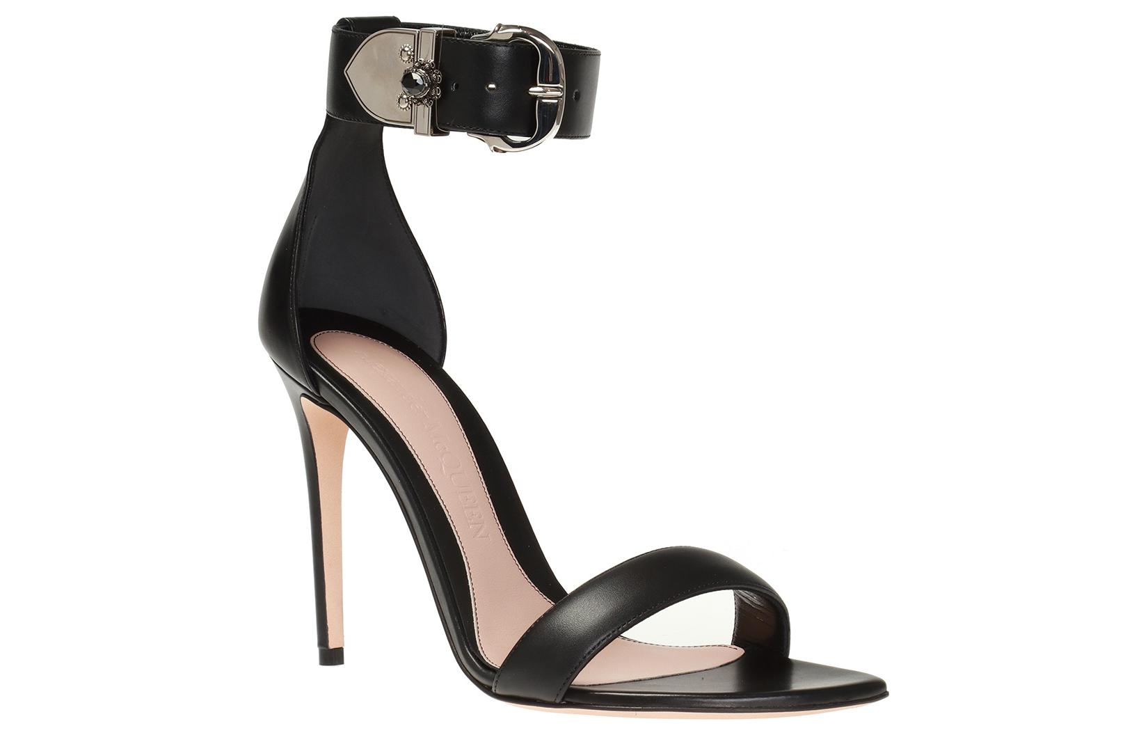 Lookbook (W) Alexander McQueen Kalfsleer Middeleeuwse Gesp Hoge Hakken Sandalen ''Zwart'' 571312WHMUJ1081