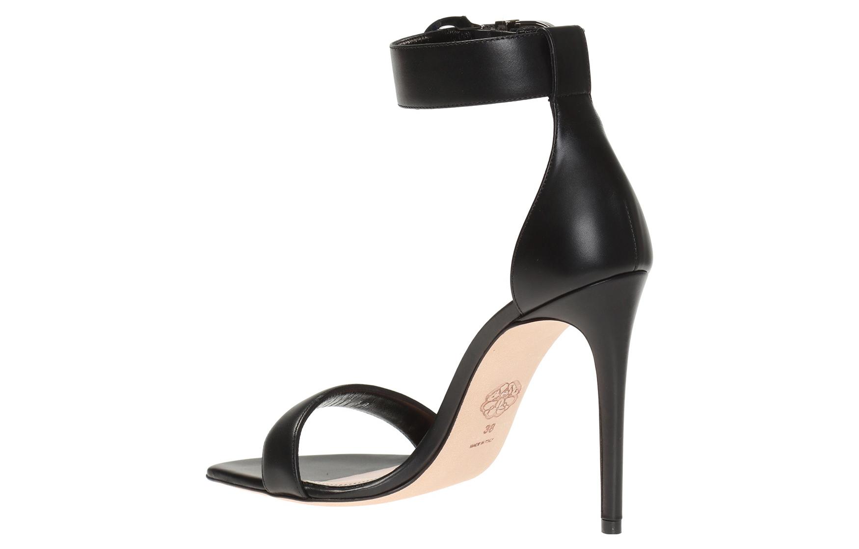 Shop (W) Alexander McQueen Kalfsleer Middeleeuwse Gesp Hoge Hakken Sandalen ''Zwart'' 571312WHMUJ1081