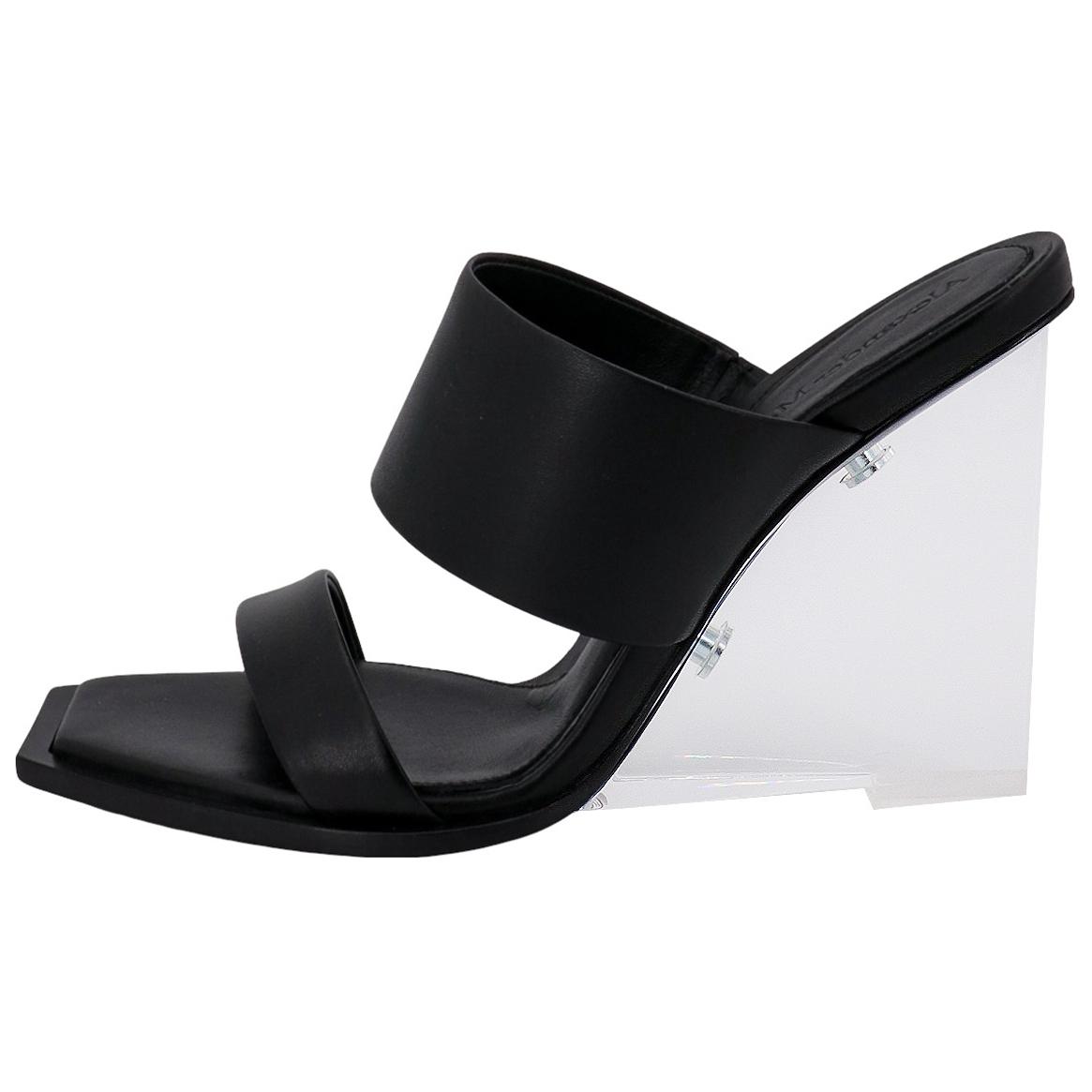 (Women) Alexander McQueen Calfskin Slide High Heel Sandals 'Black' 746240WIDQ01000