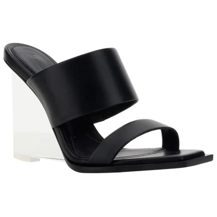 Order (W) Sandal Heel Tinggi Alexander McQueen Calfskin Slide 'Hitam' 746240WIDQ01000