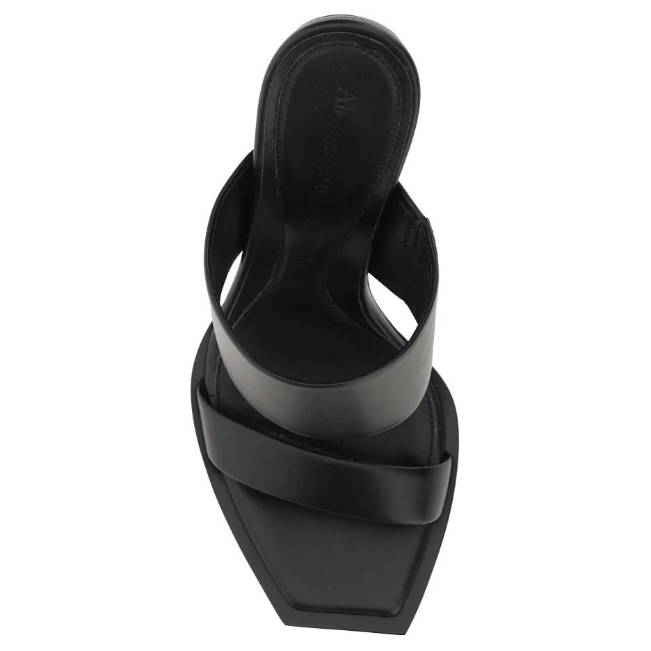Lookbook (W) Sandal Heel Tinggi Alexander McQueen Calfskin Slide 'Hitam' 746240WIDQ01000