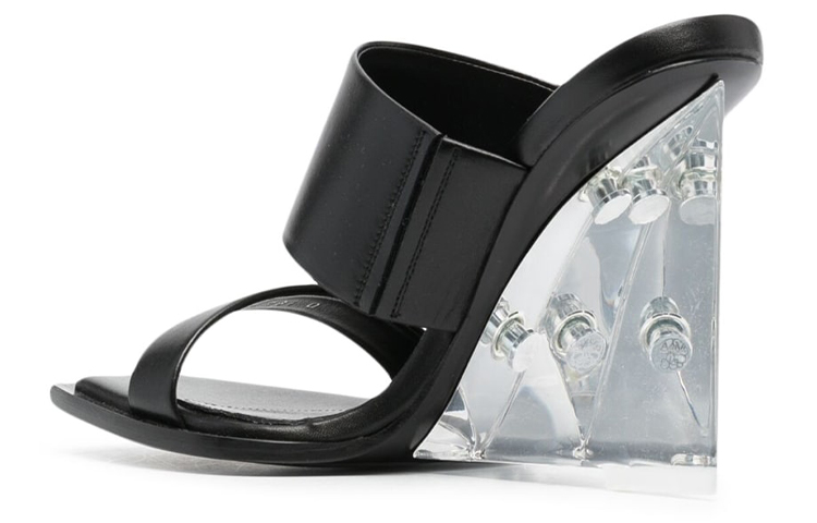 Shop (W) Sandal Heel Tinggi Alexander McQueen Calfskin Slide 'Hitam' 746240WIDQ01000