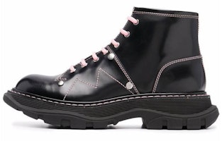 (Women) Alexander McQueen Contrast Stitch Tread Lace Up Boots 'Black Pink' 595469WHZ881336 (Women) Alexander McQueen Contrast Stitch Tread Lace Up Boots 'Black Pink' 595469WHZ881336