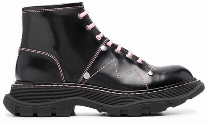 (Women) Alexander McQueen Contrast Stitch Tread Lace Up Boots 'Black Pink' 595469WHZ881336 Order (Women) Alexander McQueen Contrast Stitch Tread Lace Up Boots 'Black Pink' 595469WHZ881336