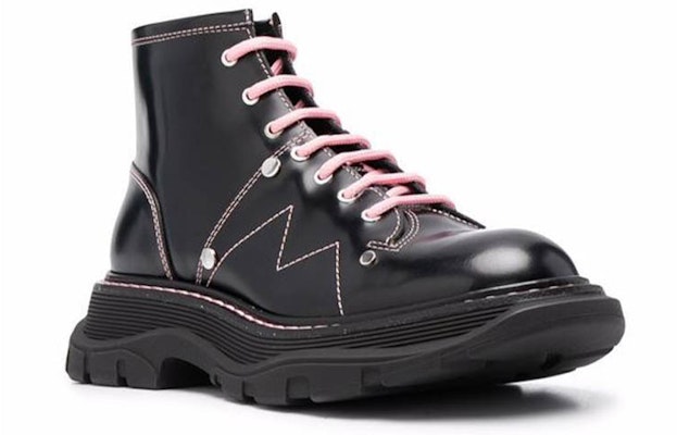 (Women) Alexander McQueen Contrast Stitch Tread Lace Up Boots 'Black Pink' 595469WHZ881336 Lookbook (Women) Alexander McQueen Contrast Stitch Tread Lace Up Boots 'Black Pink' 595469WHZ881336