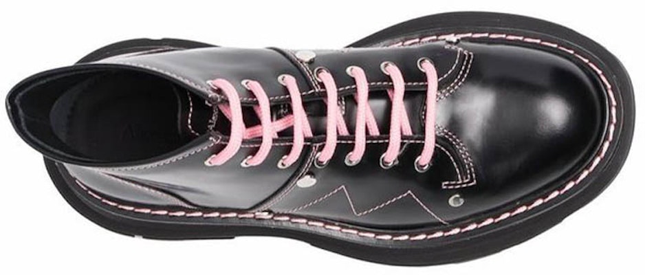 (Women) Alexander McQueen Contrast Stitch Tread Lace Up Boots 'Black Pink' 595469WHZ881336 Shop (Women) Alexander McQueen Contrast Stitch Tread Lace Up Boots 'Black Pink' 595469WHZ881336