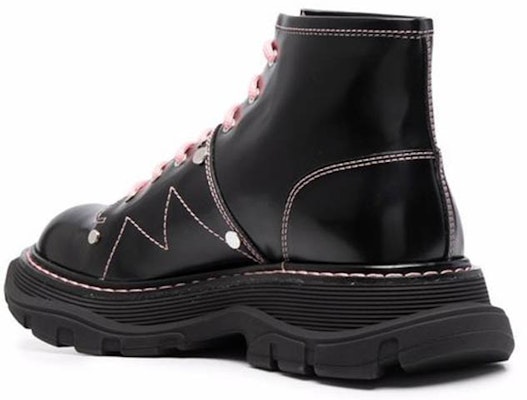 (Women) Alexander McQueen Contrast Stitch Tread Lace Up Boots 'Black Pink' 595469WHZ881336 Purchase (Women) Alexander McQueen Contrast Stitch Tread Lace Up Boots 'Black Pink' 595469WHZ881336