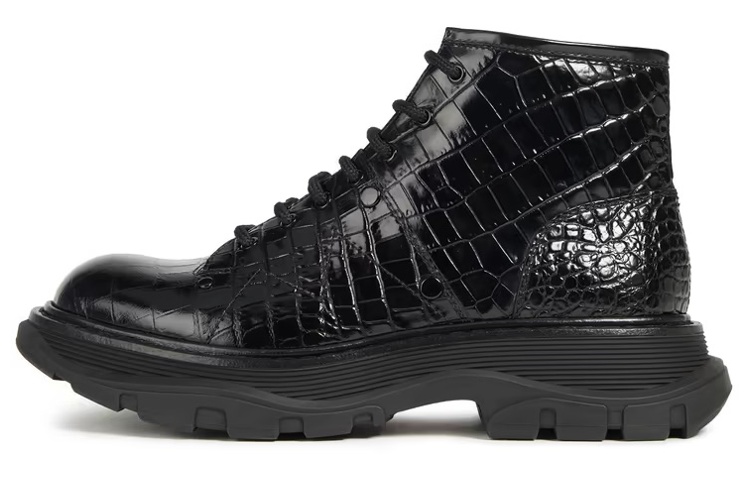(Women) Alexander McQueen Crocodile Effect Hybrid boots 'Black' 633905WHYQ11000