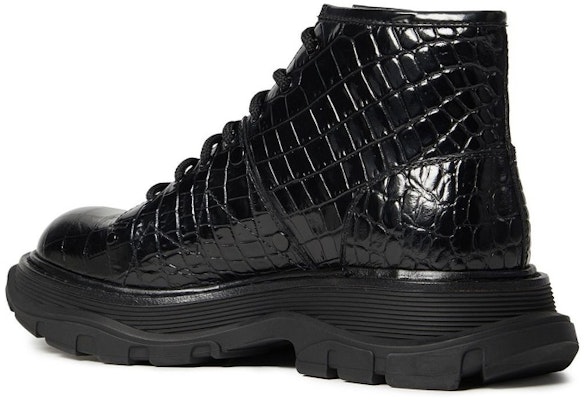 (W) Alexander McQueen Kasut Boot Efek Buaya Hibrid 'Hitam' 633905WHYQ11000 Shop (W) Alexander McQueen Kasut Boot Efek Buaya Hibrid 'Hitam' 633905WHYQ11000